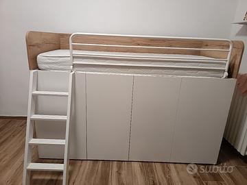 letto singolo soppalcato con sotto armadio 