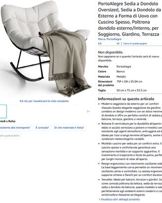 SEDIA A DONDOLO NUOVA DA INTERNO ED ESTERNO