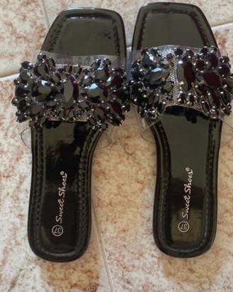 Ciabatte strass vernice 37 nuove nere