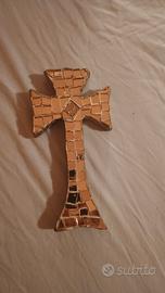 croce dorata Cristiana effetto mosaico in vetro 