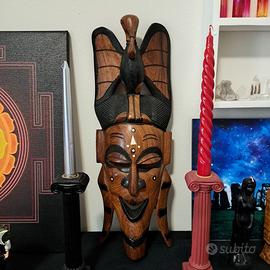 Maschera tribale africana grande in legno colibrì