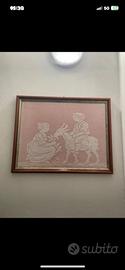 Quadro Vintage Ricamo a Filet Fatto a Mano