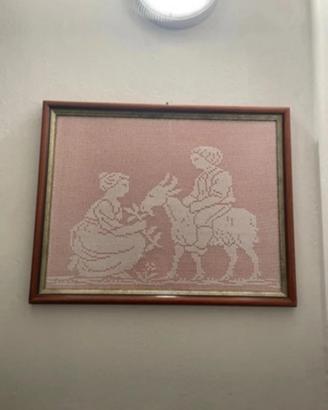 Quadro Vintage Ricamo a Filet Fatto a Mano
