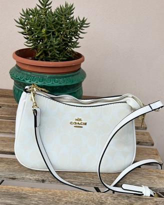 Borsa a tracolla bianca con dettagli dorati
