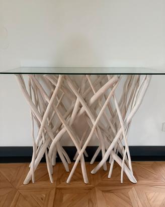 Tavolino di vetro e legno