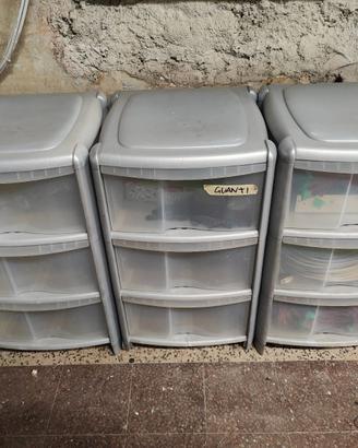 3 x Cassettiere 3 cassetti trasparenti in plastica
