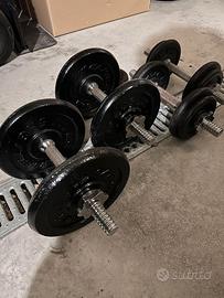 Sacco da box e manubri con dischi in ghisa