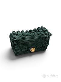 Borsa pochette verde bosco uncinetto fatta a mano