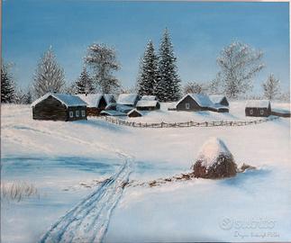 Quadro a olio originale - paesaggio invernale