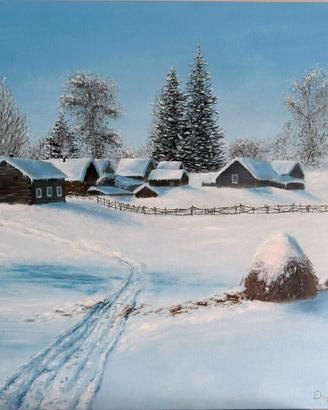 Quadro a olio originale - paesaggio invernale