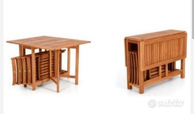 TAVOLO IN LEGNO PIEGHEVOLE CON SEDIE