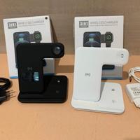 2 caricabatterie wireless 3 in 1, bianco e nero