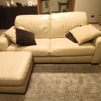 Divano vera pelle con pouf
