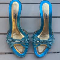 Sandali con tacco azzurri con brillantini