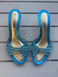 Sandali con tacco azzurri con brillantini