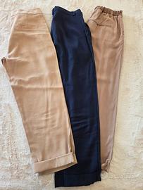 set di 3 pantaloni blu, beige, camello