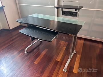 Scrivania porta PC in legno e vetro – 115x60x75 cm