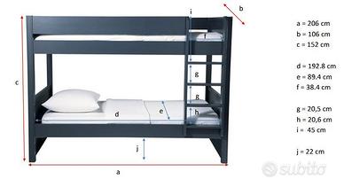 Letto a castello newport grigio con materassi