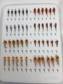 48 mosche artificiali ninfe tungsteno pesca