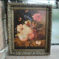Quadro con fiori cornice con puttini