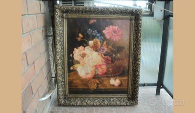 Quadro con fiori cornice con puttini