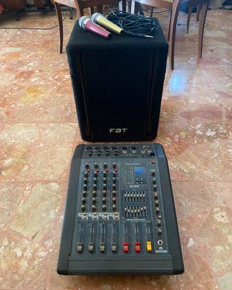 Mixer amplificato + cassa FBT D-10 + 2 microfoni