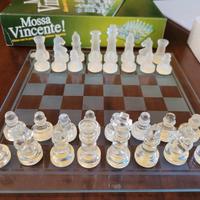 SCACCHIERA 25cm IN VETRO COMPLETA 32 PEZZI SCACCHI
