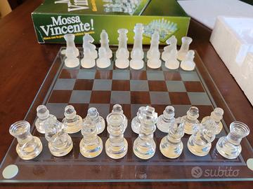 SCACCHIERA 25cm IN VETRO COMPLETA 32 PEZZI SCACCHI