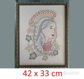 Quadro Madonna intagliato su lino 42 x 33 cm