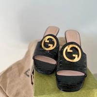 Gucci Blondie slide sandals in vero coccodrillo GG