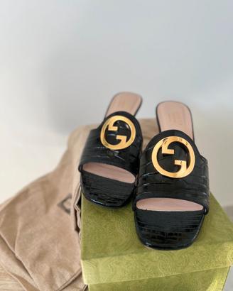 Gucci Blondie slide sandals in vero coccodrillo GG