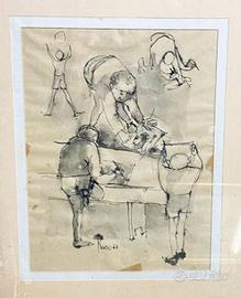 Antico dipinto Disegno firmato anni 60