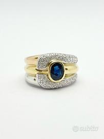 ANELLO oro18kt diamanti zaffiri naturali