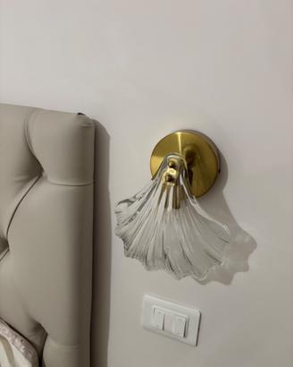 Coppia di paralumi/applique conchiglia vetro e oro