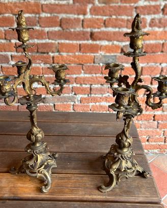 Candelabri antichi in ottone Rococò h 43 cm