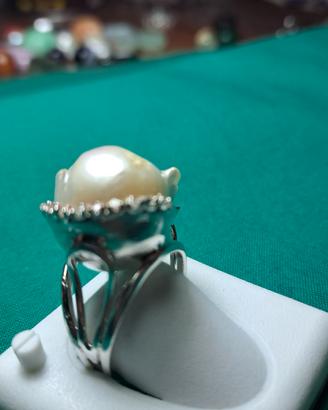 anello argento con perla  naturale