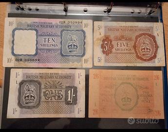 Lotto 4 banconote occupazione inglese in Italia