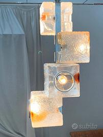 Lampadario vintage anni 70 VeArt cubi vetro cromo