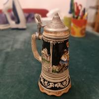 Boccale bavarese in ceramica e peltro con carillon