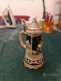 Boccale bavarese in ceramica e peltro con carillon