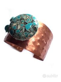 bracciale fascia lamina in rame, pietra turchese