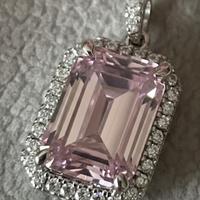 Pendente Arg925 e Pietra Rosa Taglio Smeraldo