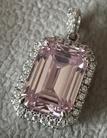 Pendente Arg925 e Pietra Rosa Taglio Smeraldo