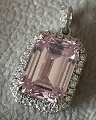 Pendente Arg925 e Pietra Rosa Taglio Smeraldo