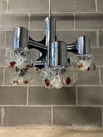 Lampada anni 70 italia, cromata e vetro soffiato