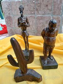 statuette in legno sancho  e don chisiotte