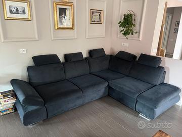 Divano angolare in tessuto con contenitore