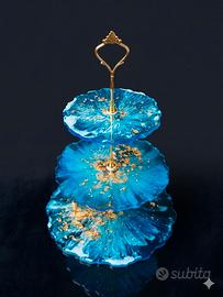 Alzatina Artigianale In Resina Blu E Oro