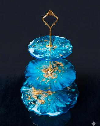 Alzatina Artigianale In Resina Blu E Oro