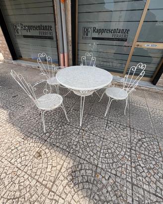 Set da giardino tavolo e 4 sedie in ferro battuto